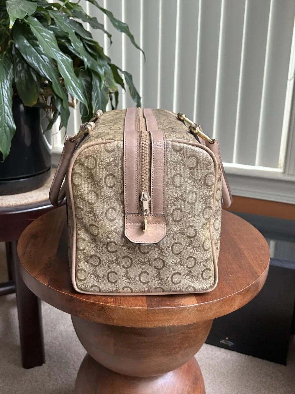 CELINE Macadam Canvas Boston Bag, Tan
